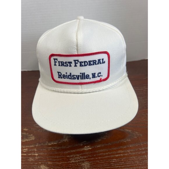 Vintage White Strapback Hat First Federal Reidsville N.C. X3 - Picture 1 of 4
